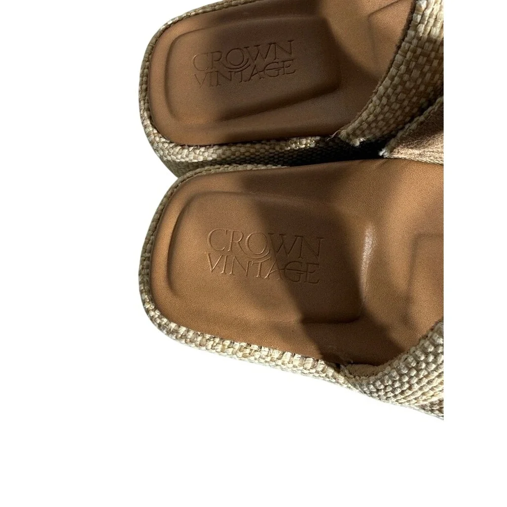 Crown Vintage Leah Beige Textile Two Strap Platform Slide Sandals Womens 7M